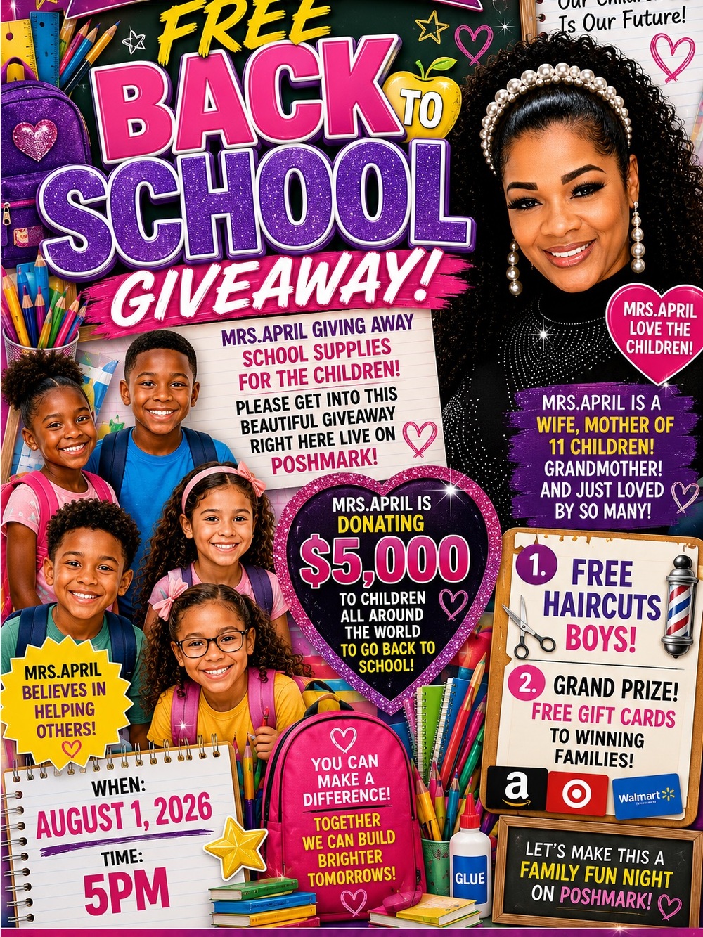 Back to School Giveaway Poster — Vibrant Purple & Pink Design